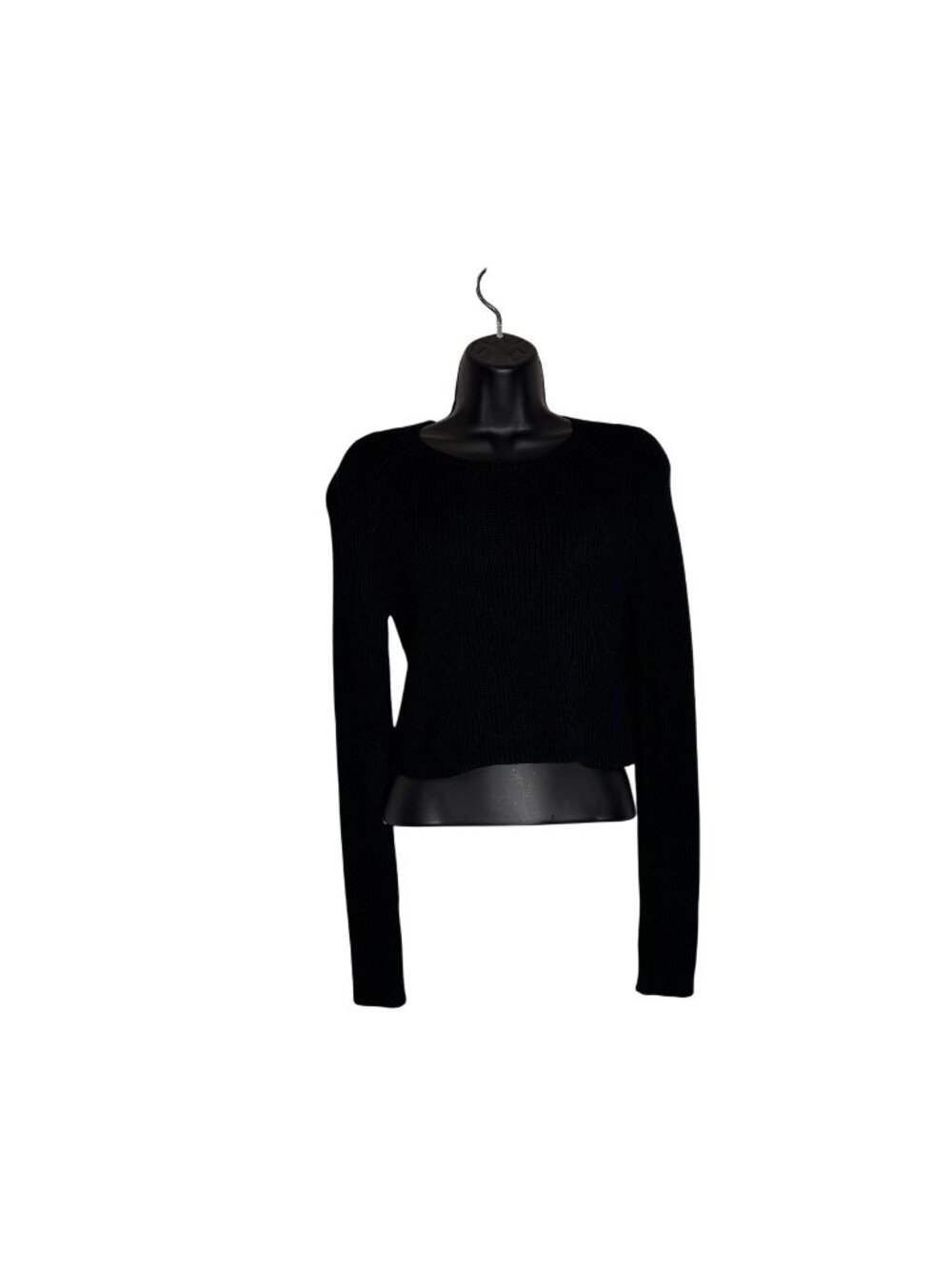 White House Black Market XS Black Knit Cropped Sweater Long Sleeve Crewneck - Picture 1 of 9